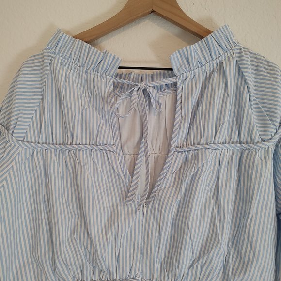 Elizabeth Wilson Dress Small S Blue Striped Leisel Short Sleeve Ruffle Summer - Picture 5 of 7